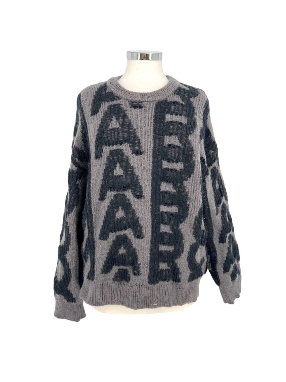Marc Jacobs The Monogram Distressed Oversized Sweater Gray Black Size XL